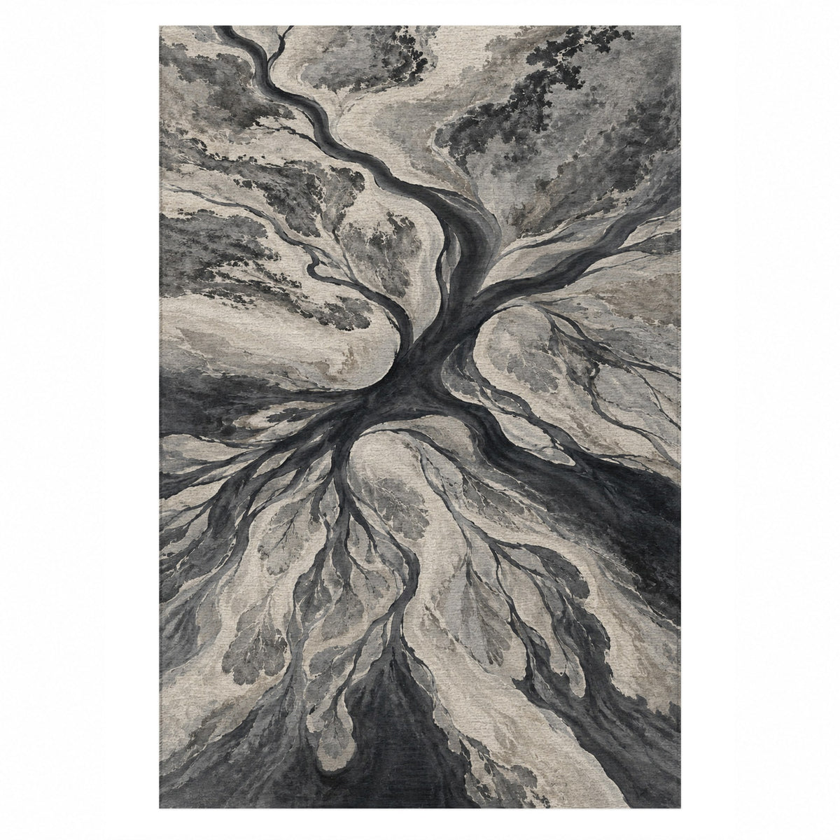 Estuary Fans Charcoal Abstract Washable Rug — top view