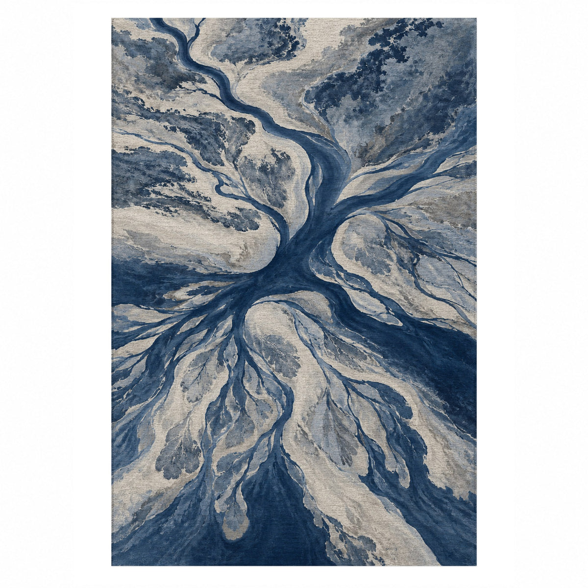 Estuary Fans Indigo Abstract Washable Rug — top view