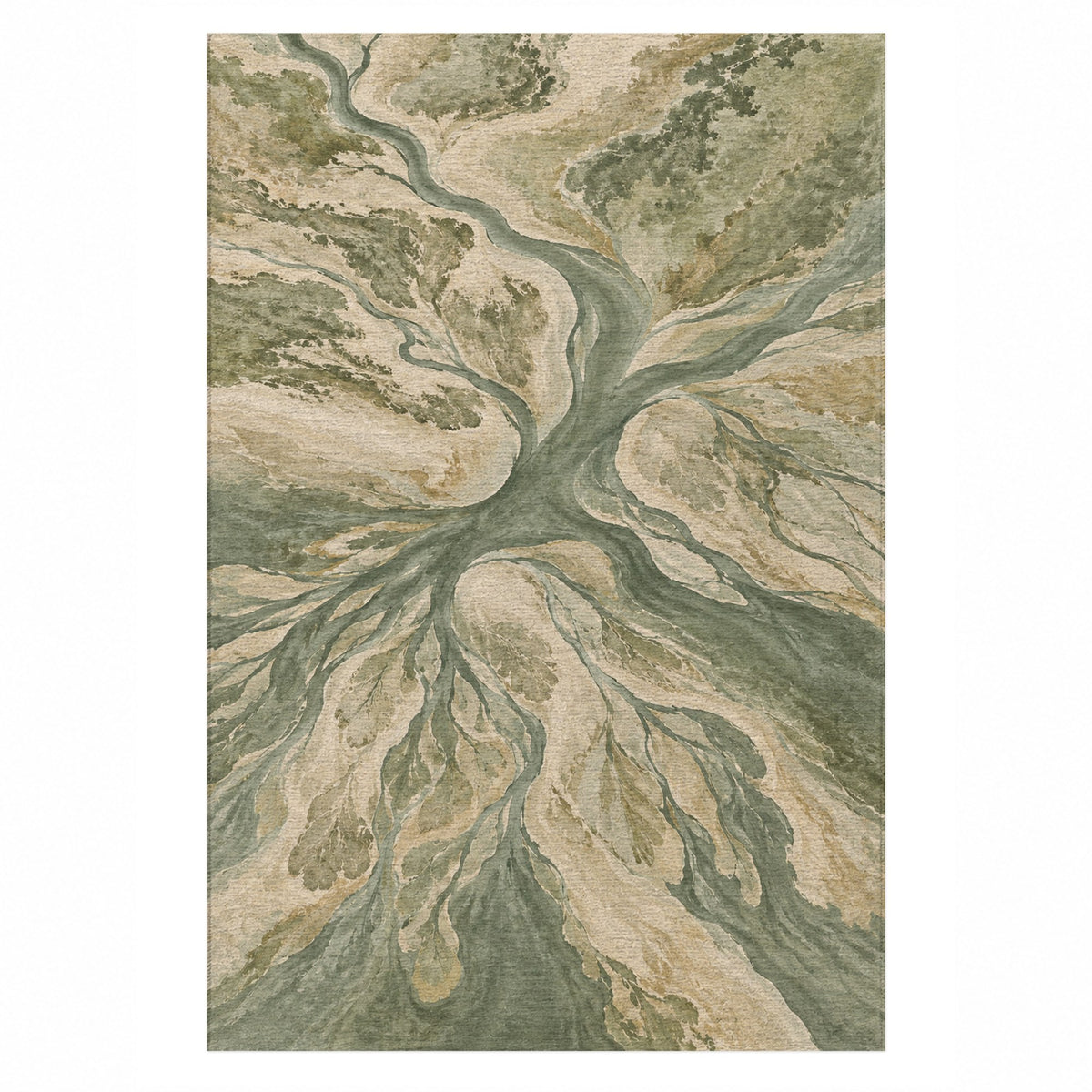 Estuary Fans Sage Abstract Washable Rug — top view