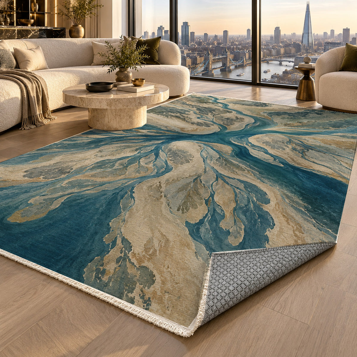Estuary Fans Abstract Washable Rug — london luxury living