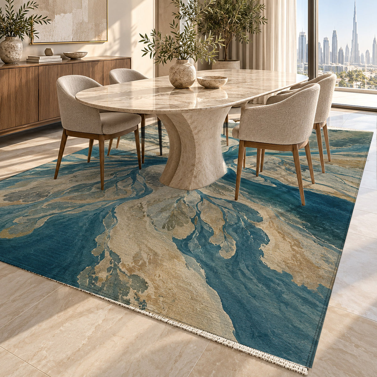 Estuary Fans Abstract Washable Rug — dubai dining