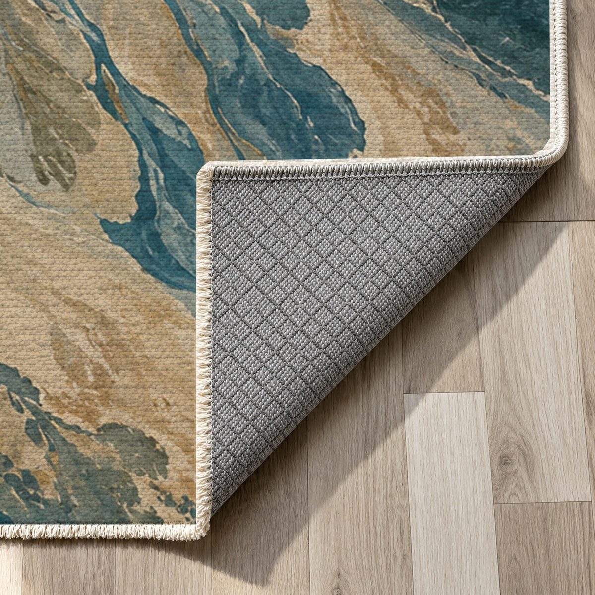 Estuary Fans Abstract Washable Rug — backing close up