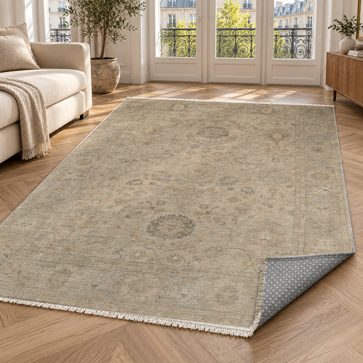 Faded Bloom Beige Vintage Washable Rug — paris living