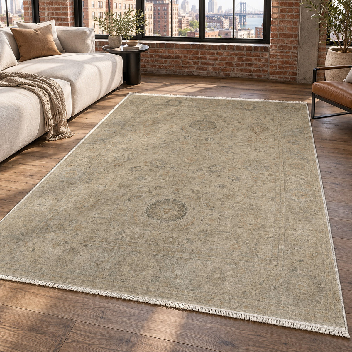 Faded Bloom Beige Vintage Washable Rug — new york living