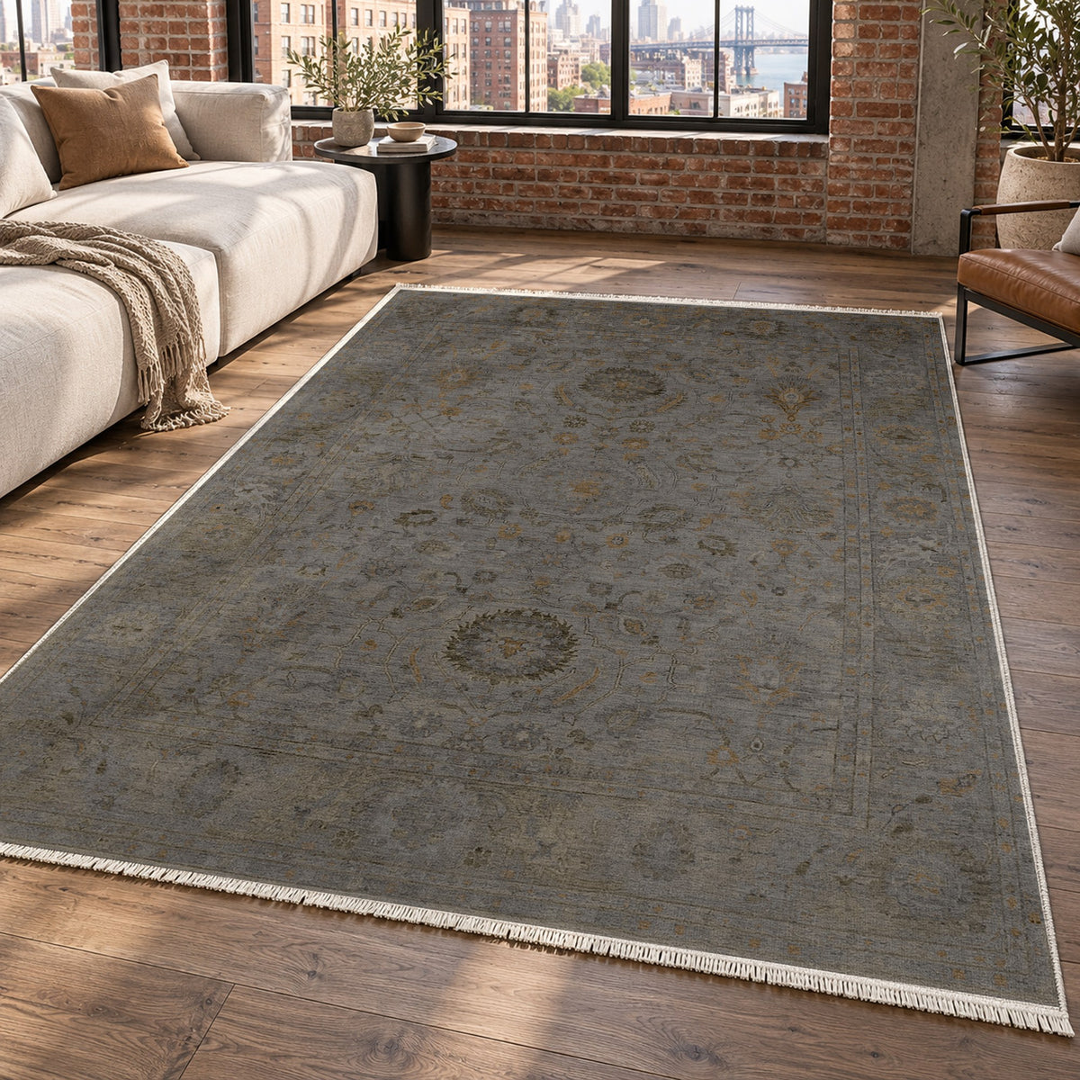 Faded Bloom Black Vintage Washable Rug — new york living