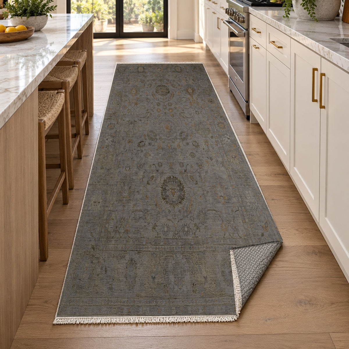 Faded Bloom Black Vintage Washable Rug — new york kitchen runner