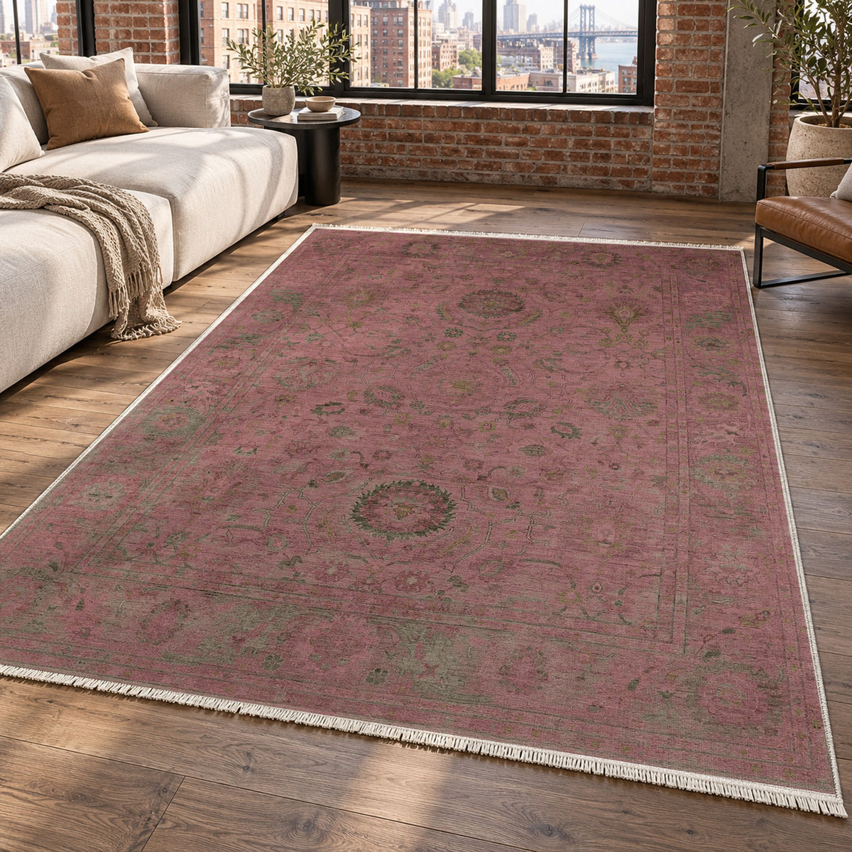 Faded Bloom Burgundy Red Vintage Washable Rug — new york living