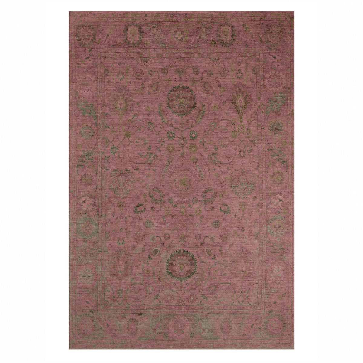 Faded Bloom Burgundy Red Vintage Washable Rug — top view
