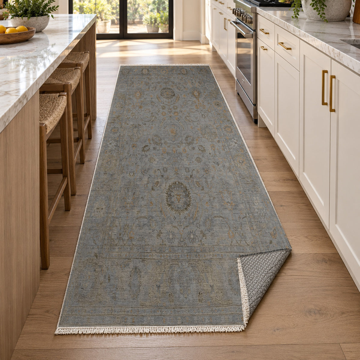 Faded Bloom Charcoal Vintage Washable Rug — new york kitchen runner