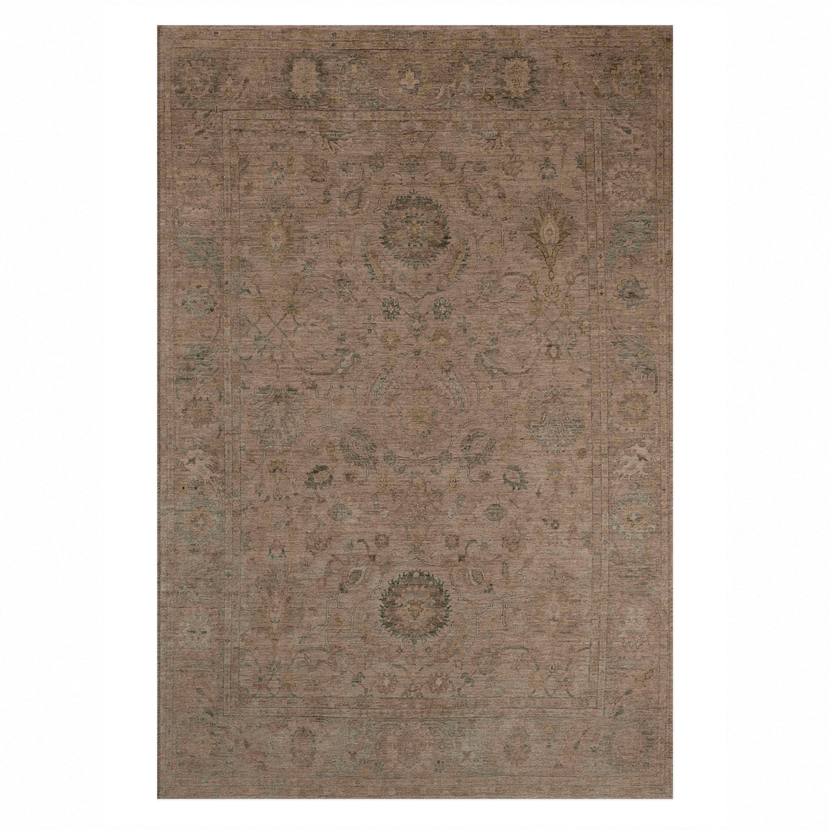 Faded Bloom Chocolate Vintage Washable Rug — top view