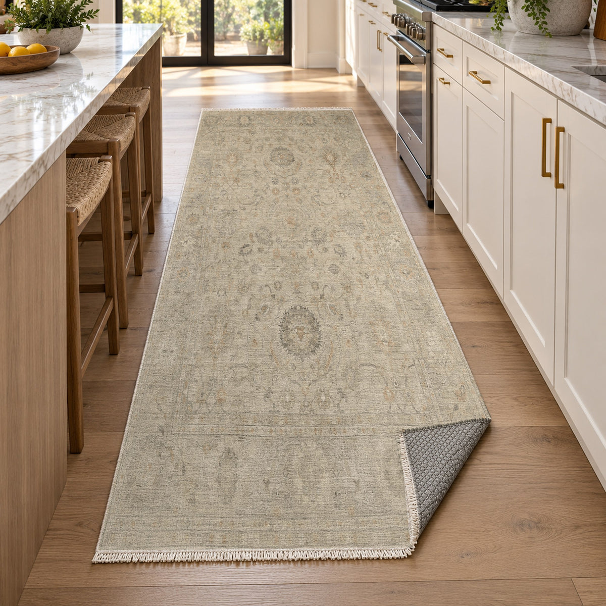 Faded Bloom Cream Vintage Washable Rug — new york kitchen runner
