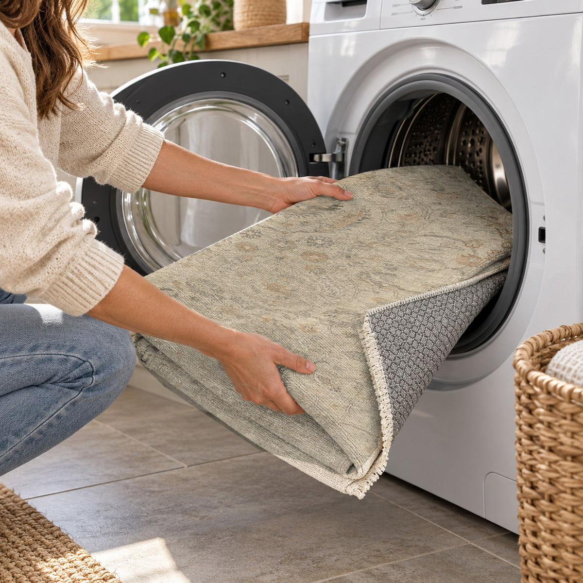 Faded Bloom Cream Vintage Washable Rug — washing machine