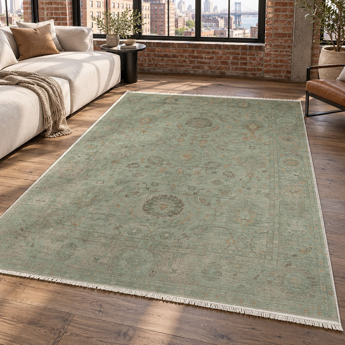Faded Bloom Sage Vintage Washable Rug — new york living