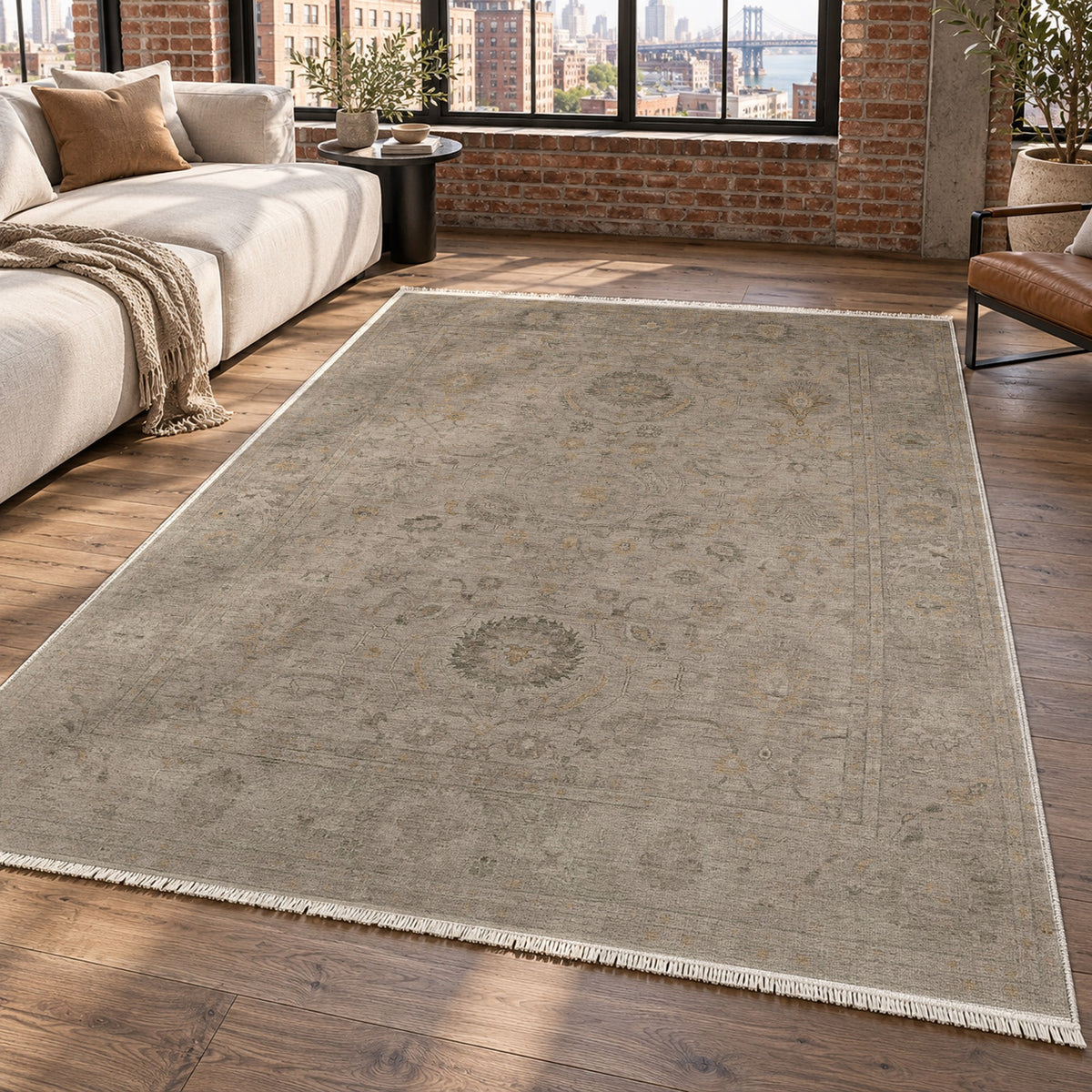 Faded Bloom Taupe Vintage Washable Rug — new york living
