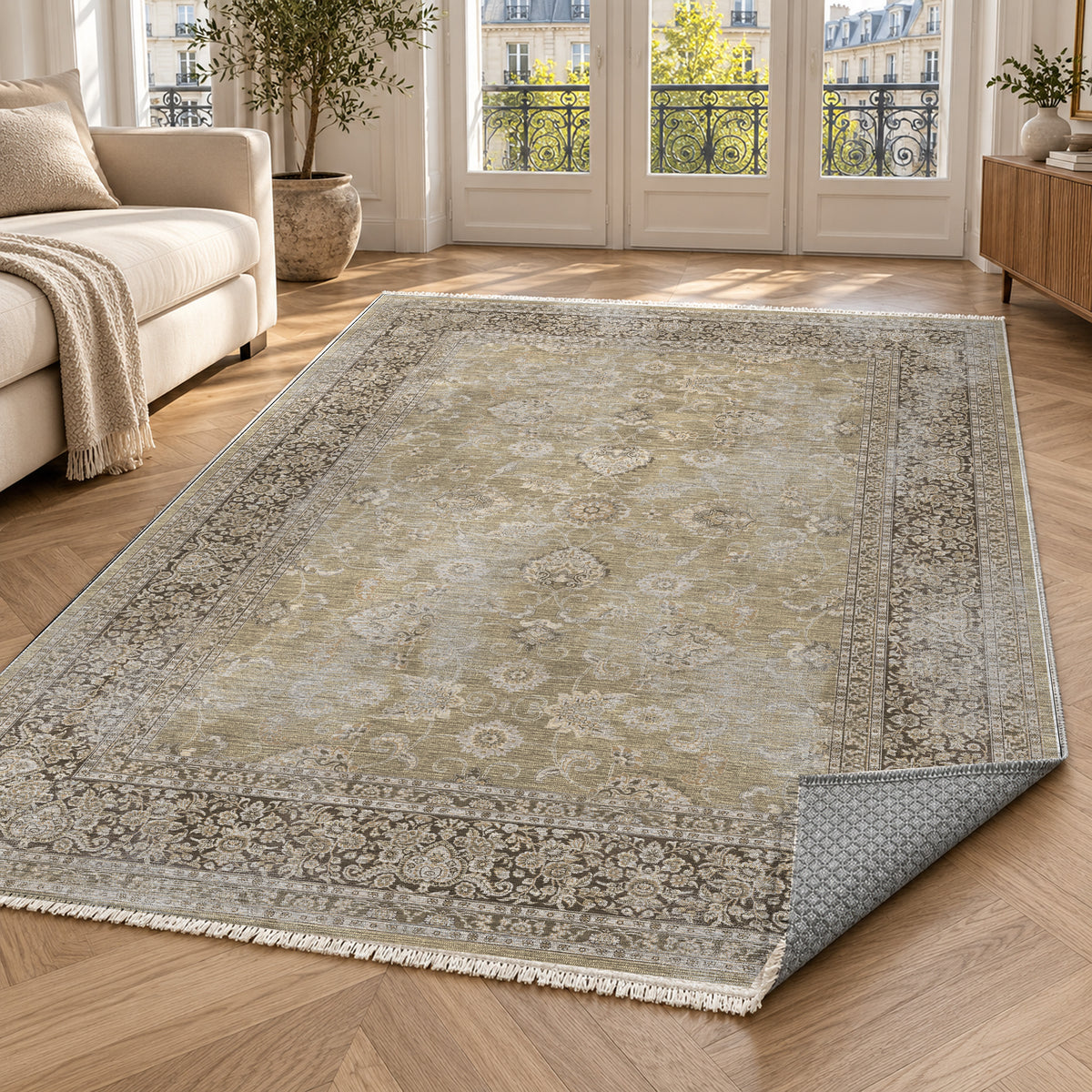 Faded Heriz Beige Vintage Washable Rug — paris living