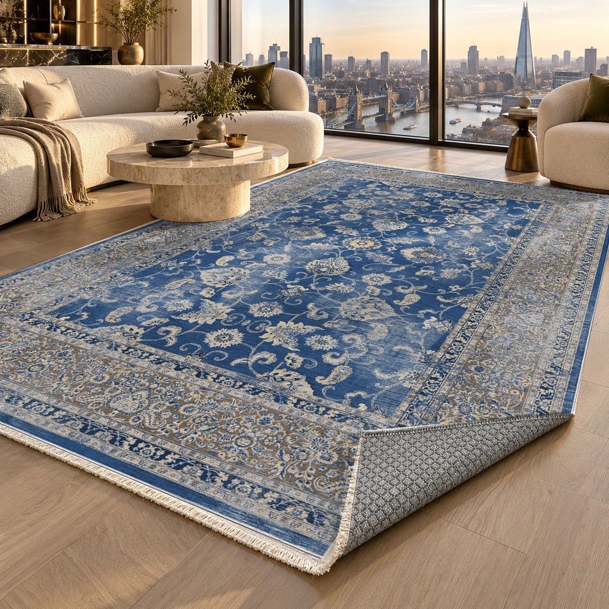 Faded Heriz Blue Vintage Washable Rug — london luxury living