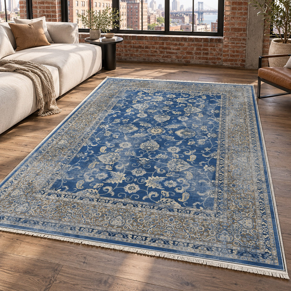 Faded Heriz Blue Vintage Washable Rug — new york living