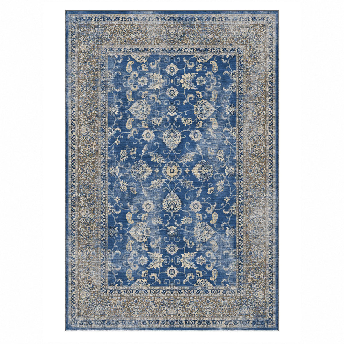 Faded Heriz Blue Vintage Washable Rug — top view
