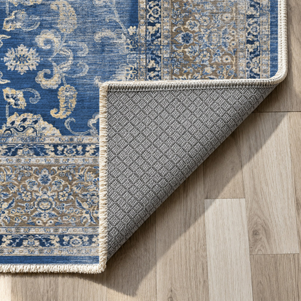Faded Heriz Blue Vintage Washable Rug — backing close up