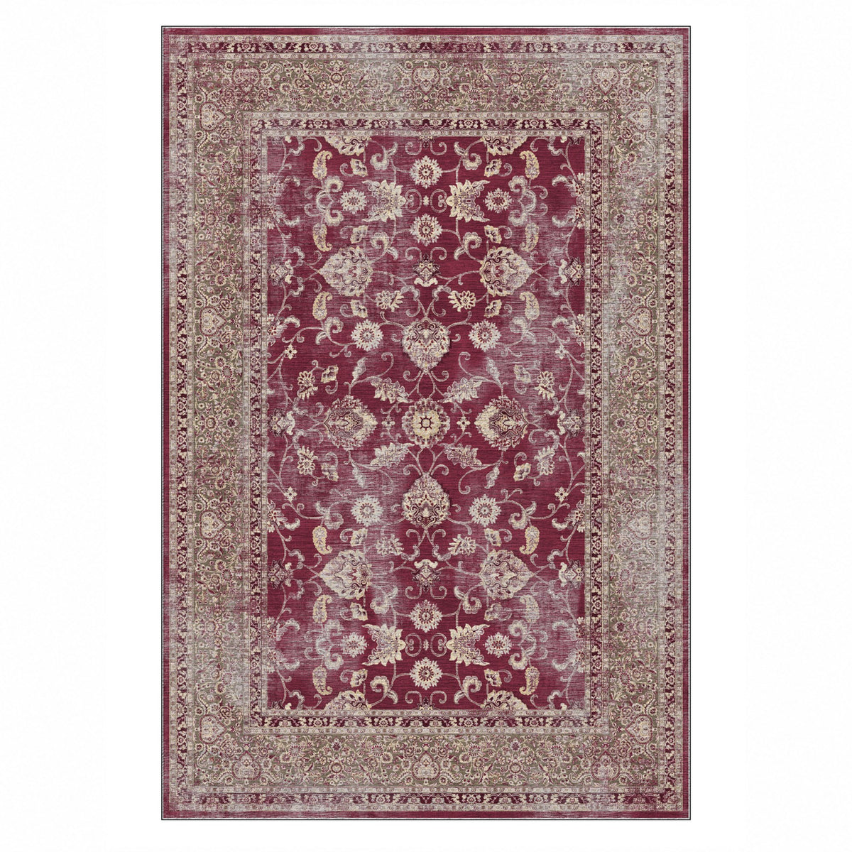 Faded Heriz Burgundy Red Vintage Washable Rug — top view