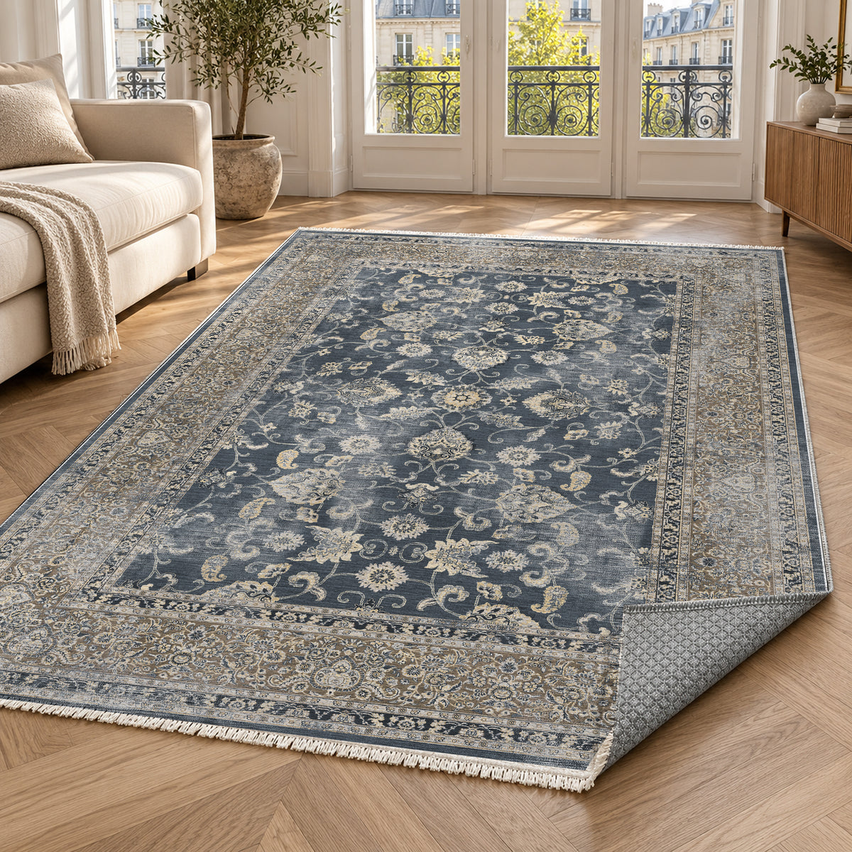 Faded Heriz Charcoal Vintage Washable Rug — paris living