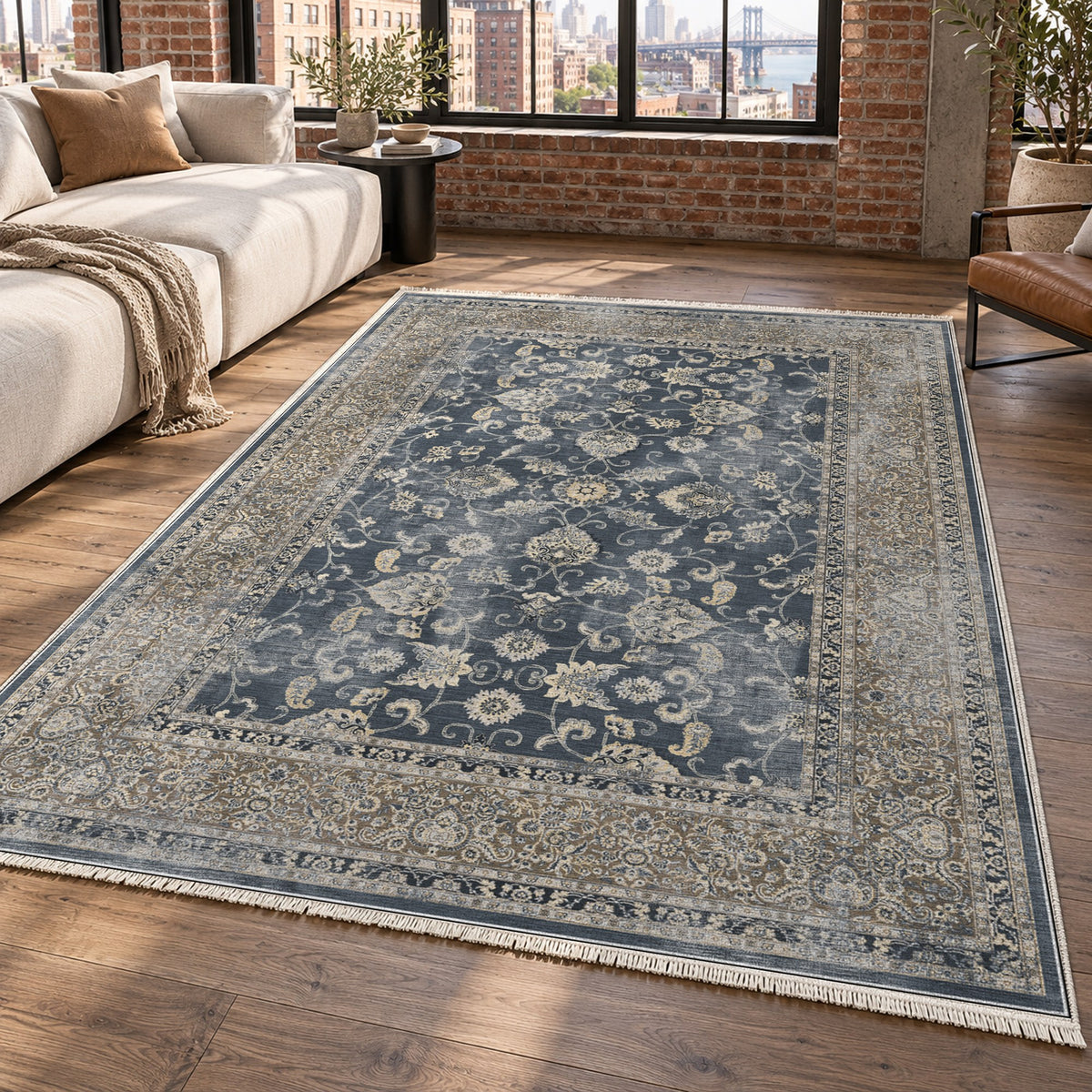 Faded Heriz Charcoal Vintage Washable Rug — new york living