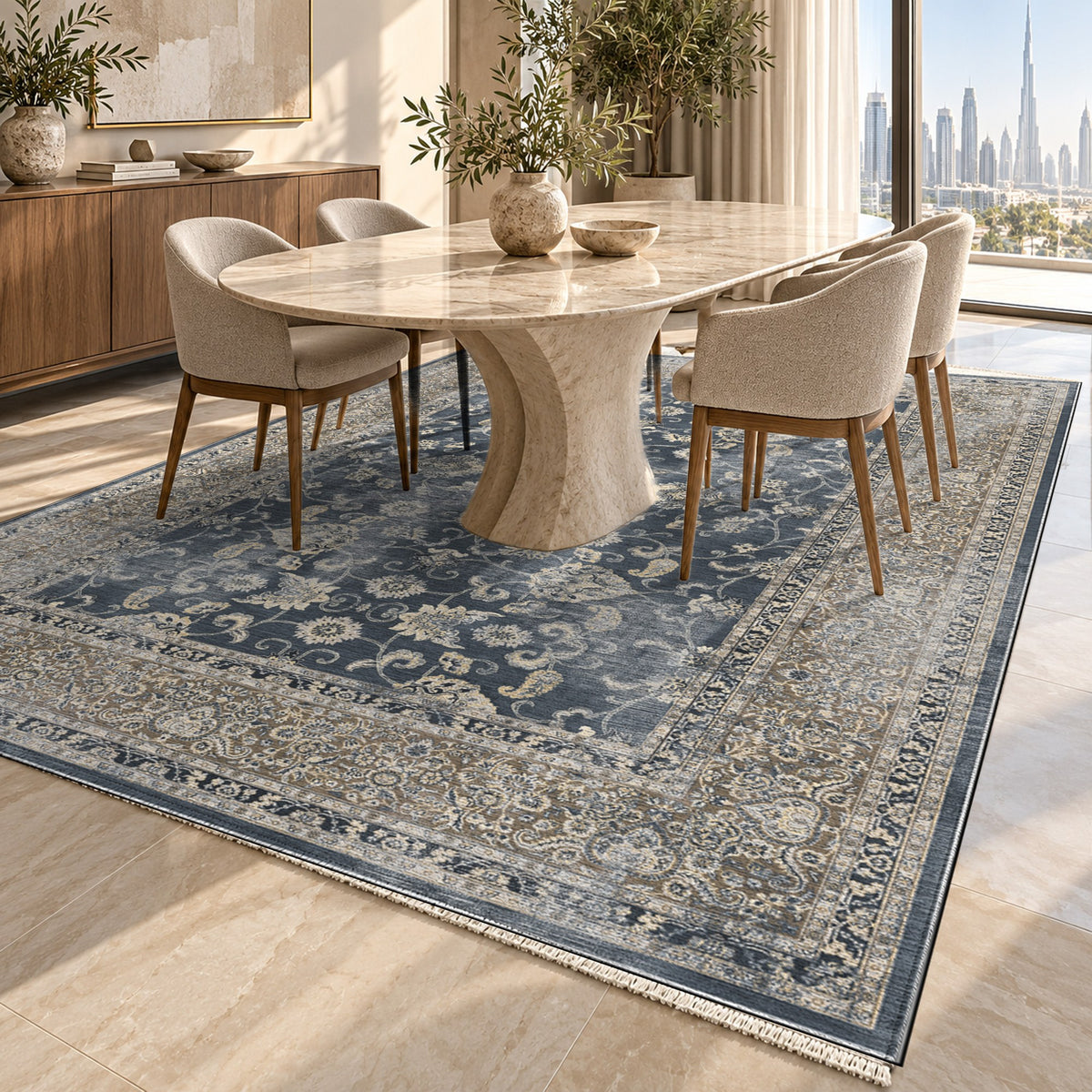 Faded Heriz Charcoal Vintage Washable Rug — dubai dining