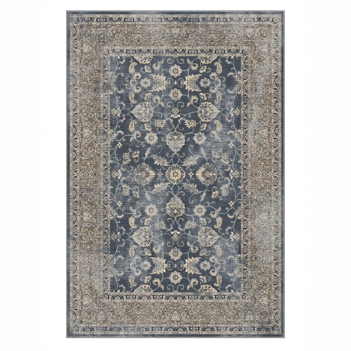 Faded Heriz Charcoal Vintage Washable Rug — top view