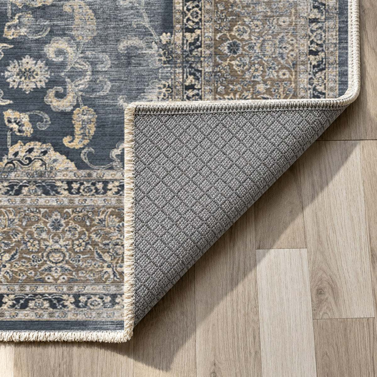 Faded Heriz Charcoal Vintage Washable Rug — backing close up