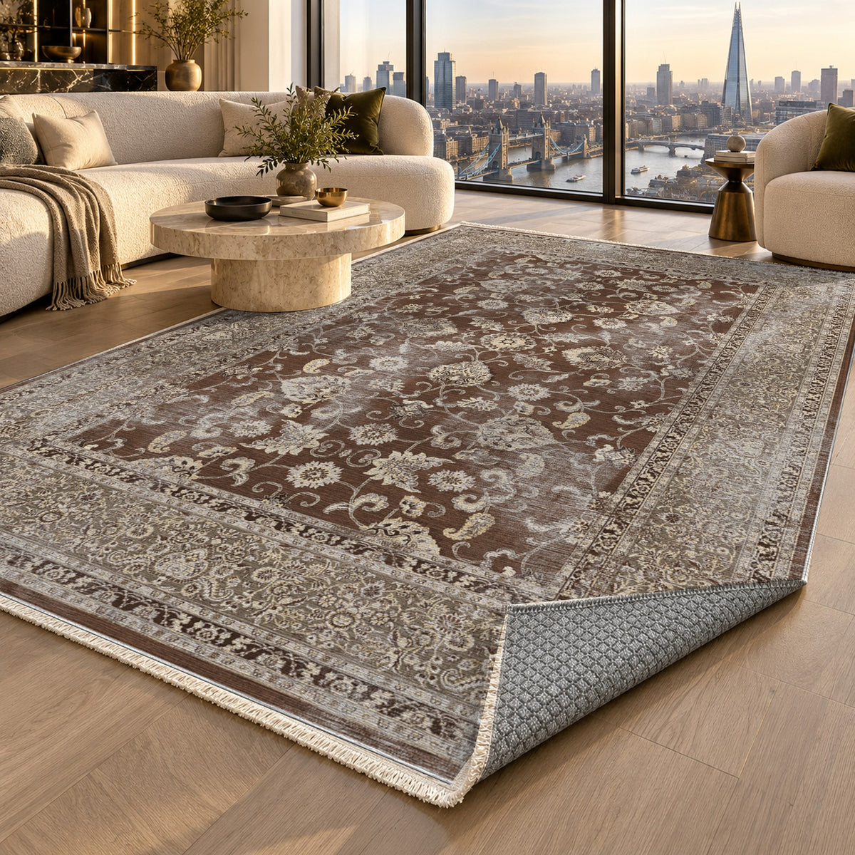 Faded Heriz Chocolate Vintage Washable Rug — london luxury living