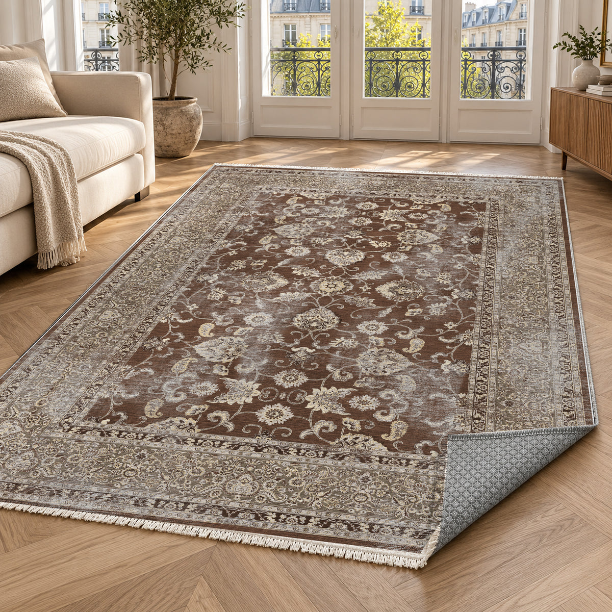 Faded Heriz Chocolate Vintage Washable Rug — paris living