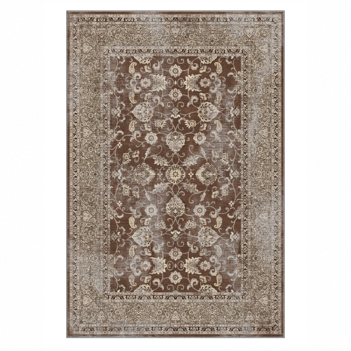 Faded Heriz Chocolate Vintage Washable Rug — top view
