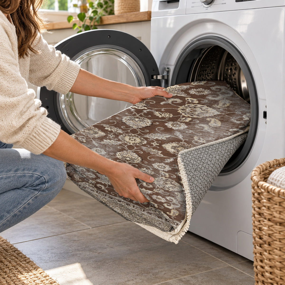 Faded Heriz Chocolate Vintage Washable Rug — washing machine