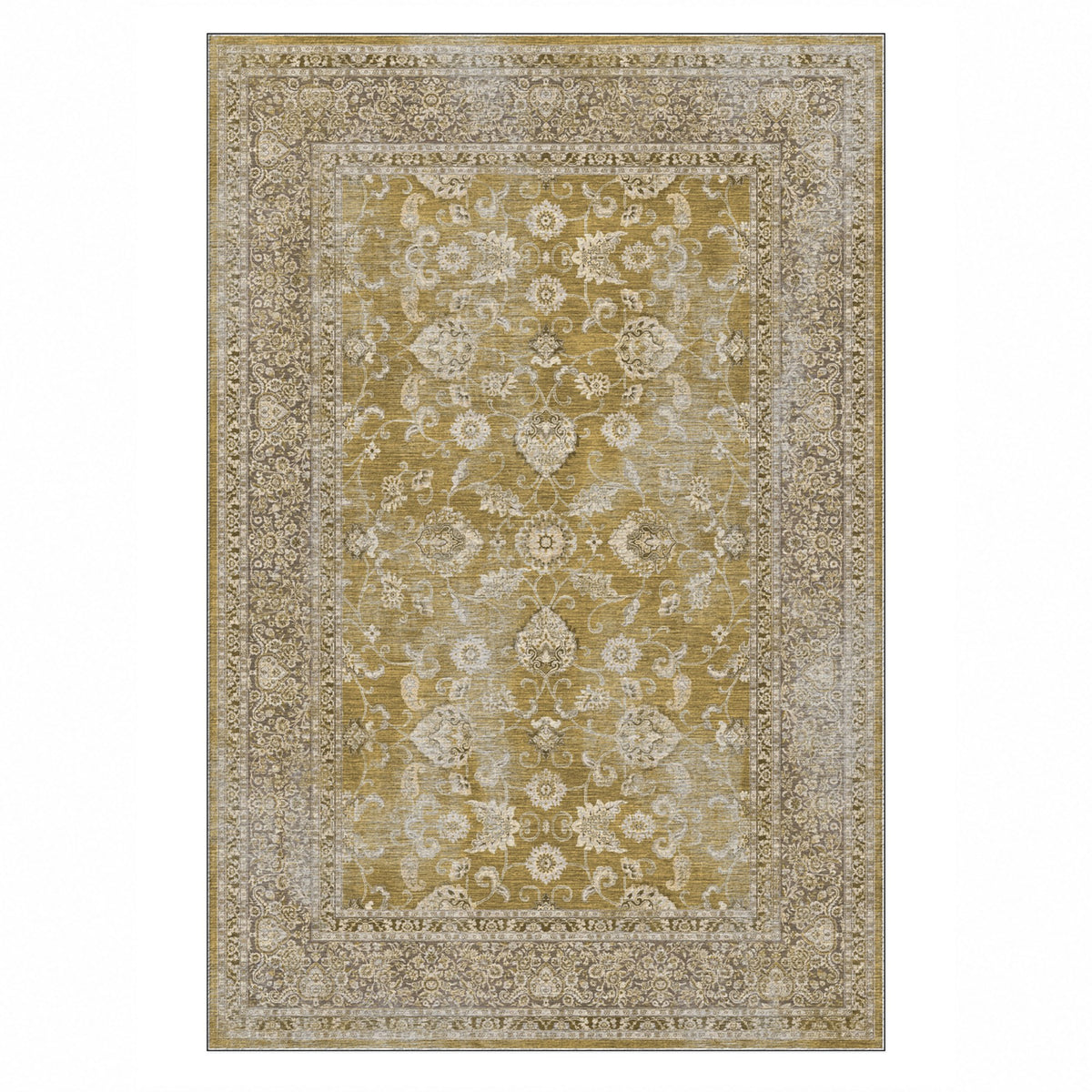 Faded Heriz Muted Gold Vintage Washable Rug — top view