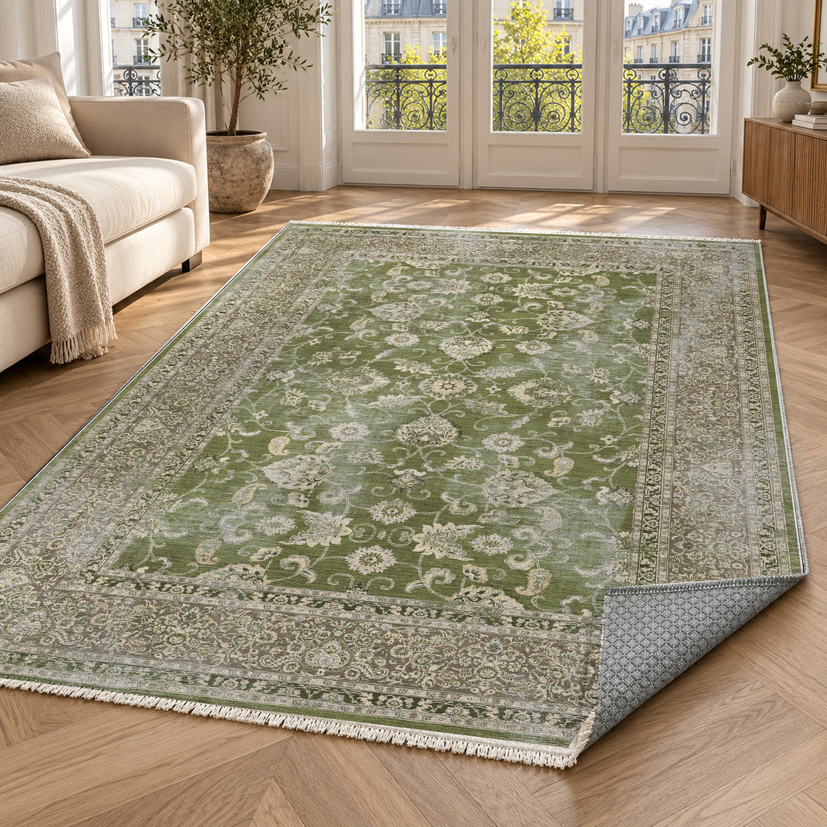 Faded Heriz Olive Vintage Washable Rug — paris living