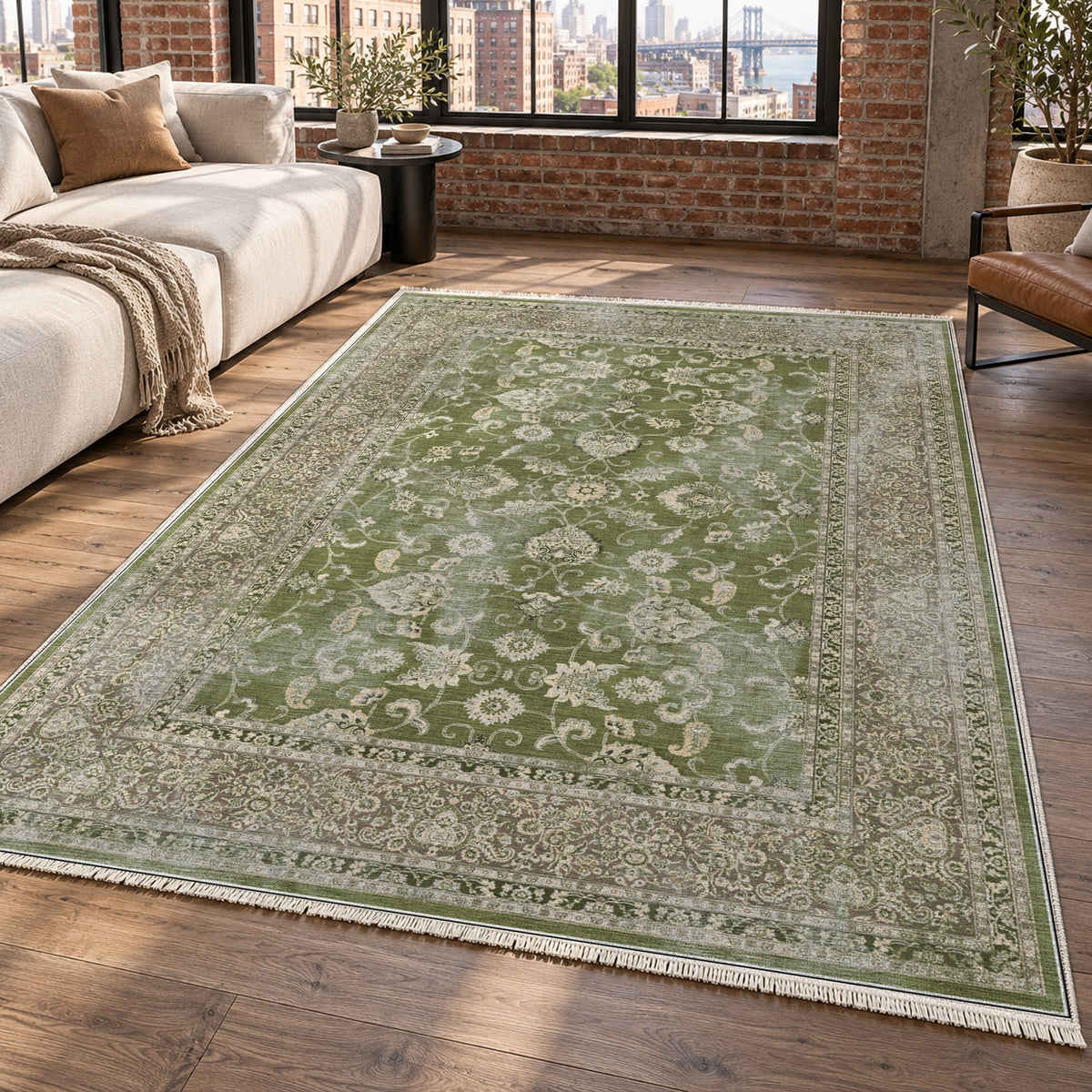 Faded Heriz Olive Vintage Washable Rug — new york living