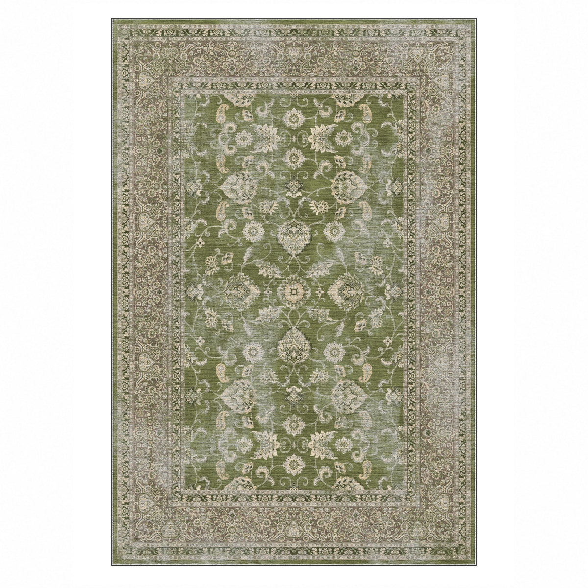 Faded Heriz Olive Vintage Washable Rug — top view