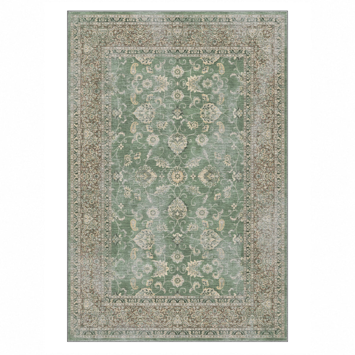 Faded Heriz Sage Vintage Washable Rug — top view