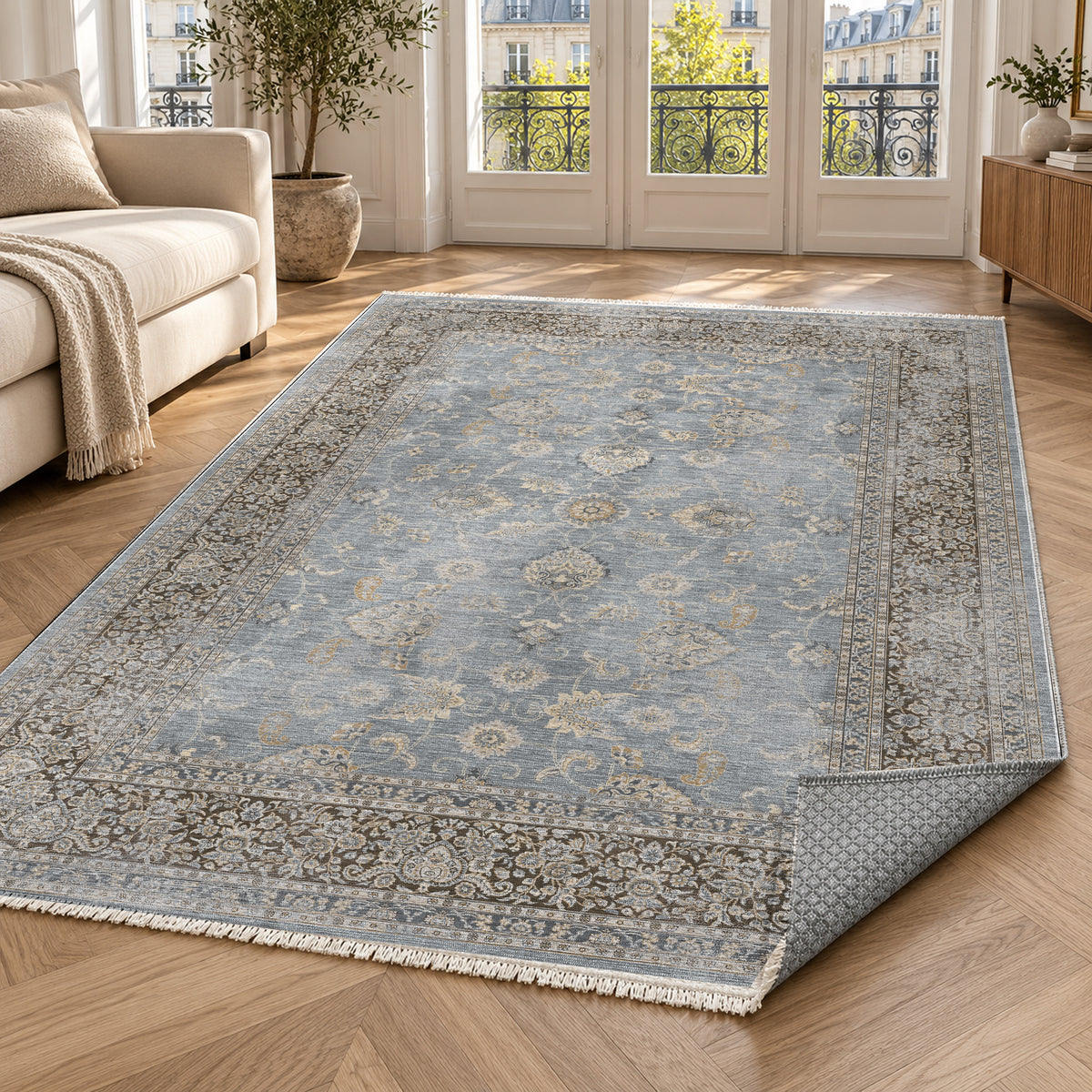 Faded Heriz Silver Grey Vintage Washable Rug — paris living