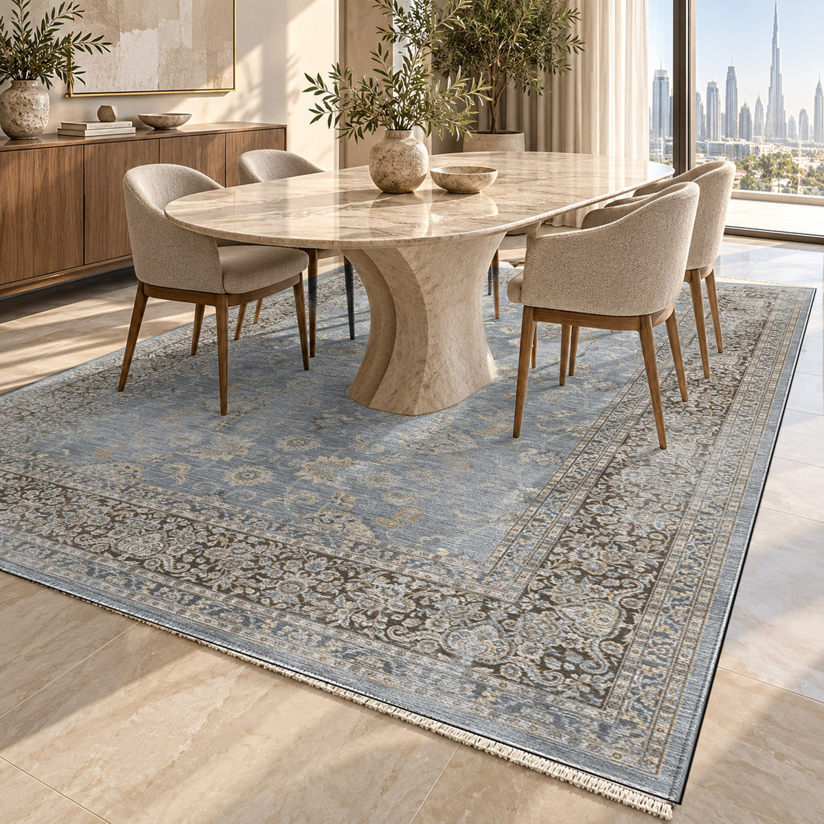 Faded Heriz Silver Grey Vintage Washable Rug — dubai dining