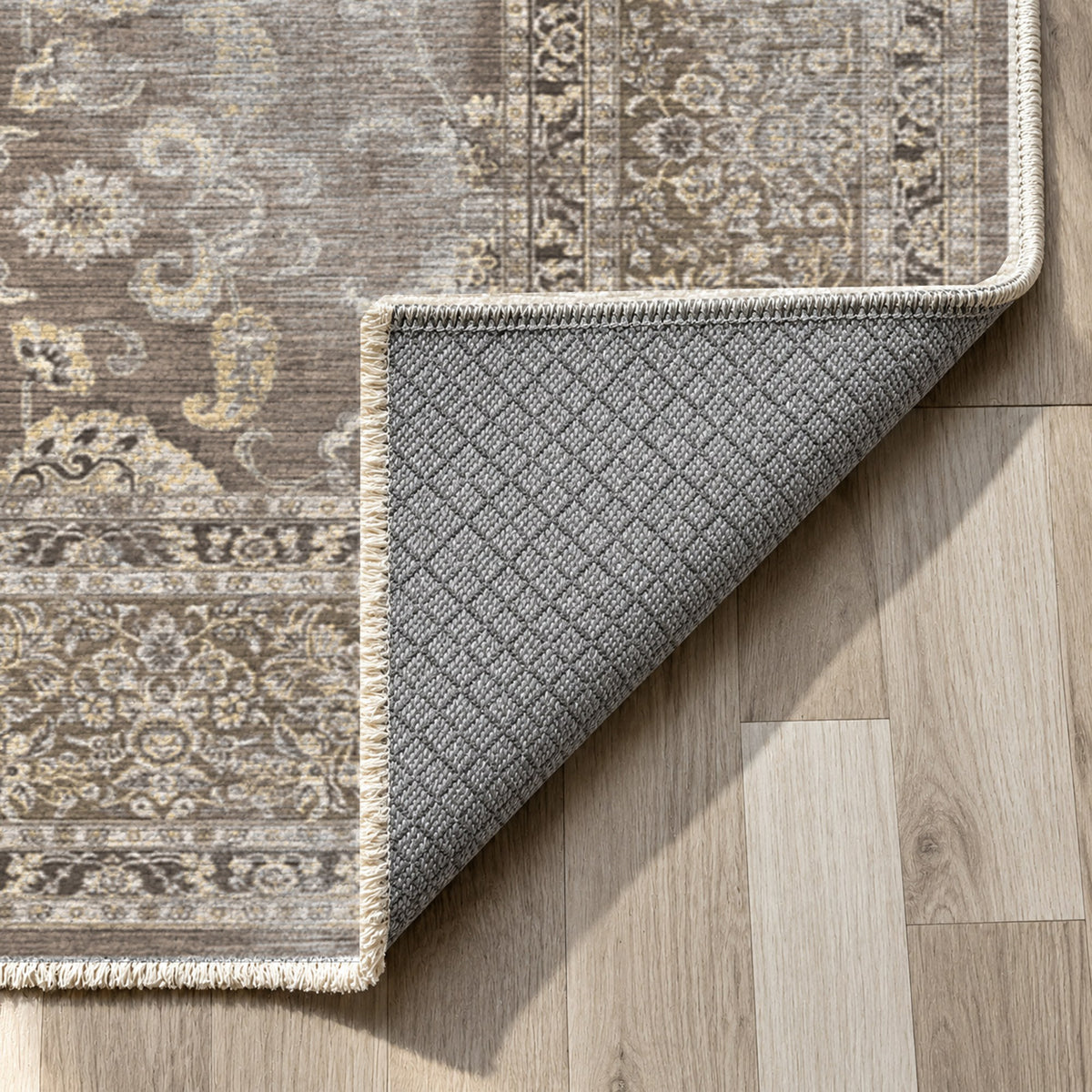 Faded Heriz Taupe Vintage Washable Rug — backing close up