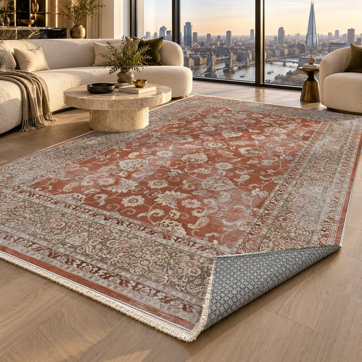 Faded Heriz Terracotta Vintage Washable Rug — london luxury living