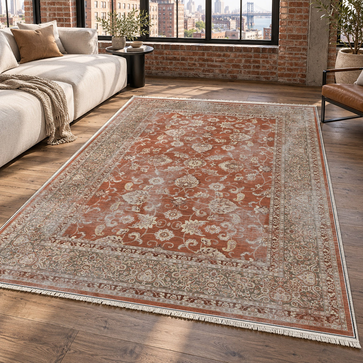 Faded Heriz Terracotta Vintage Washable Rug — new york living
