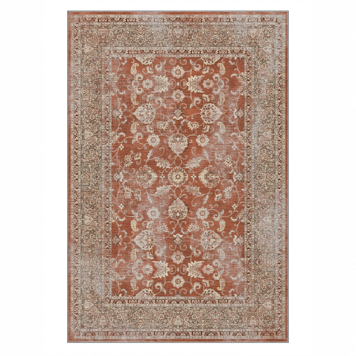 Faded Heriz Terracotta Vintage Washable Rug — top view