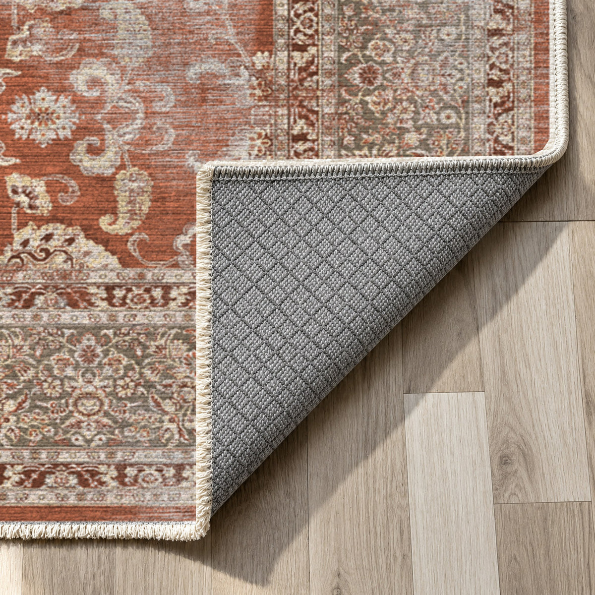 Faded Heriz Terracotta Vintage Washable Rug — backing close up