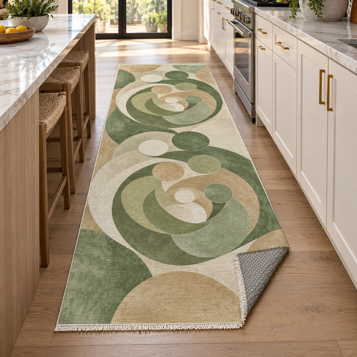 Family Circles Sage Abstract Washable Rug — new york kitchen runner