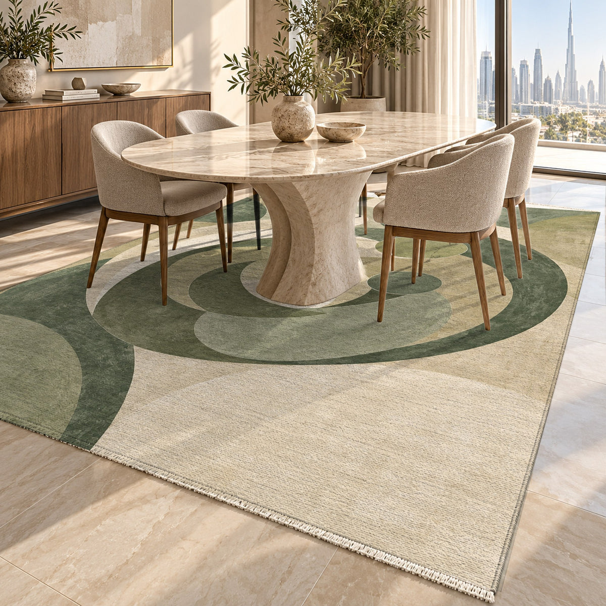 Family Circles Sage Abstract Washable Rug — dubai dining