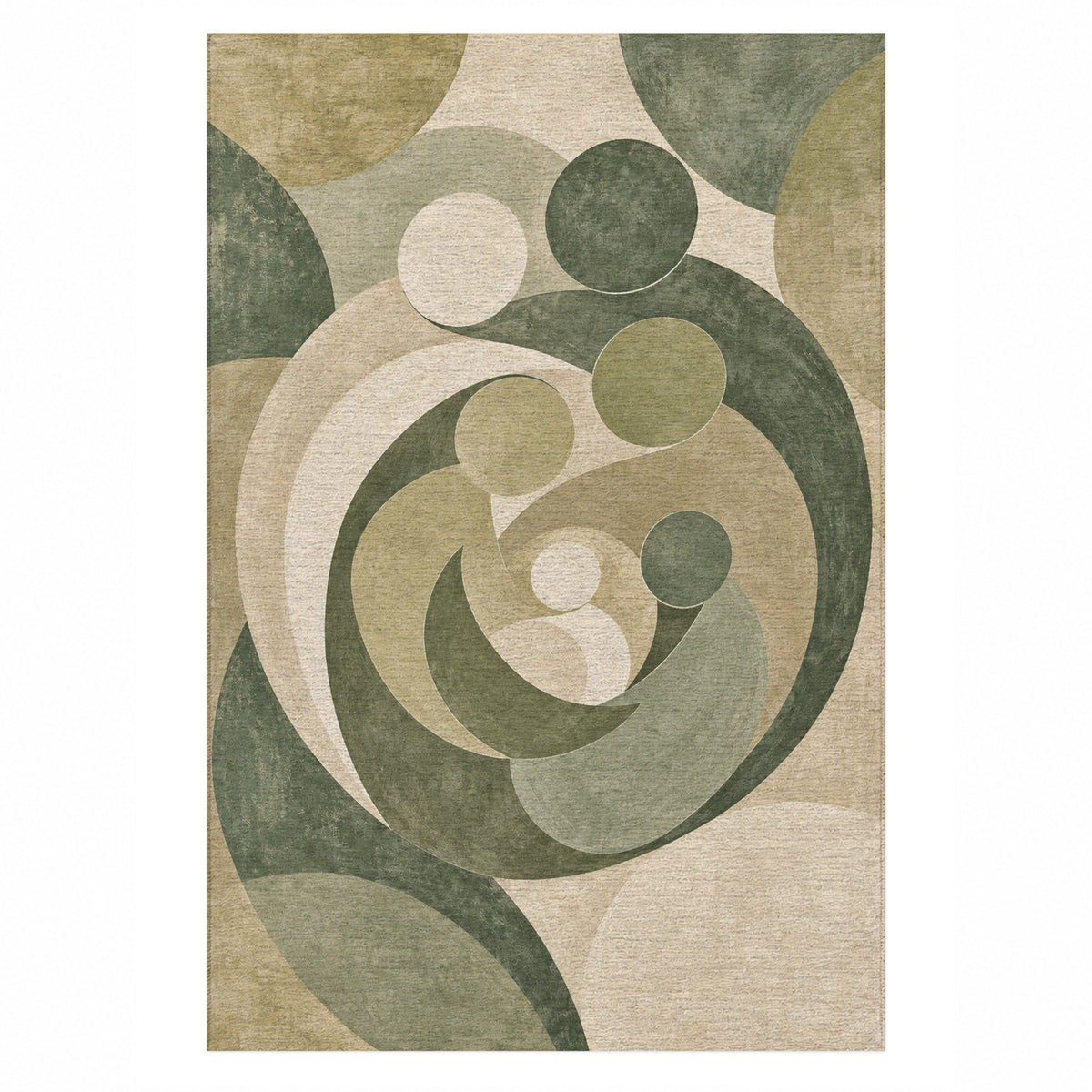Family Circles Sage Abstract Washable Rug — top view