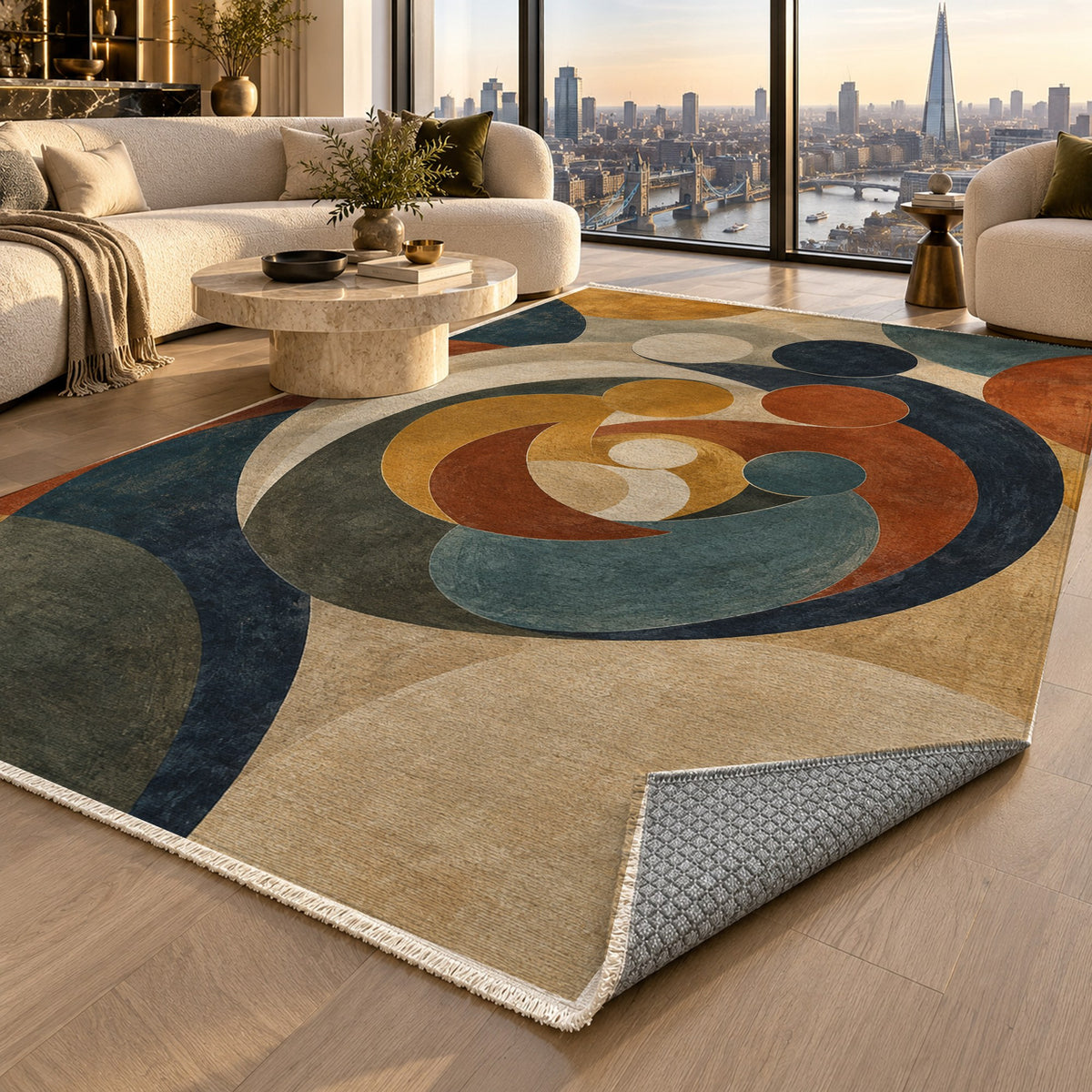 Family Circles Abstract Washable Rug — london luxury living