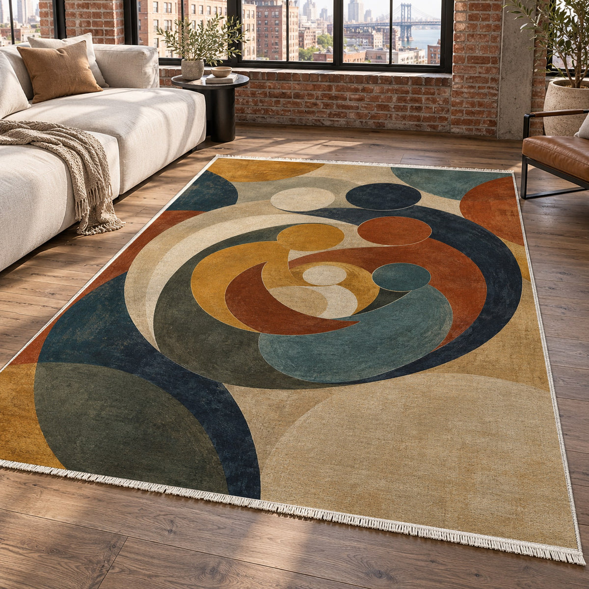 Family Circles Abstract Washable Rug — new york living
